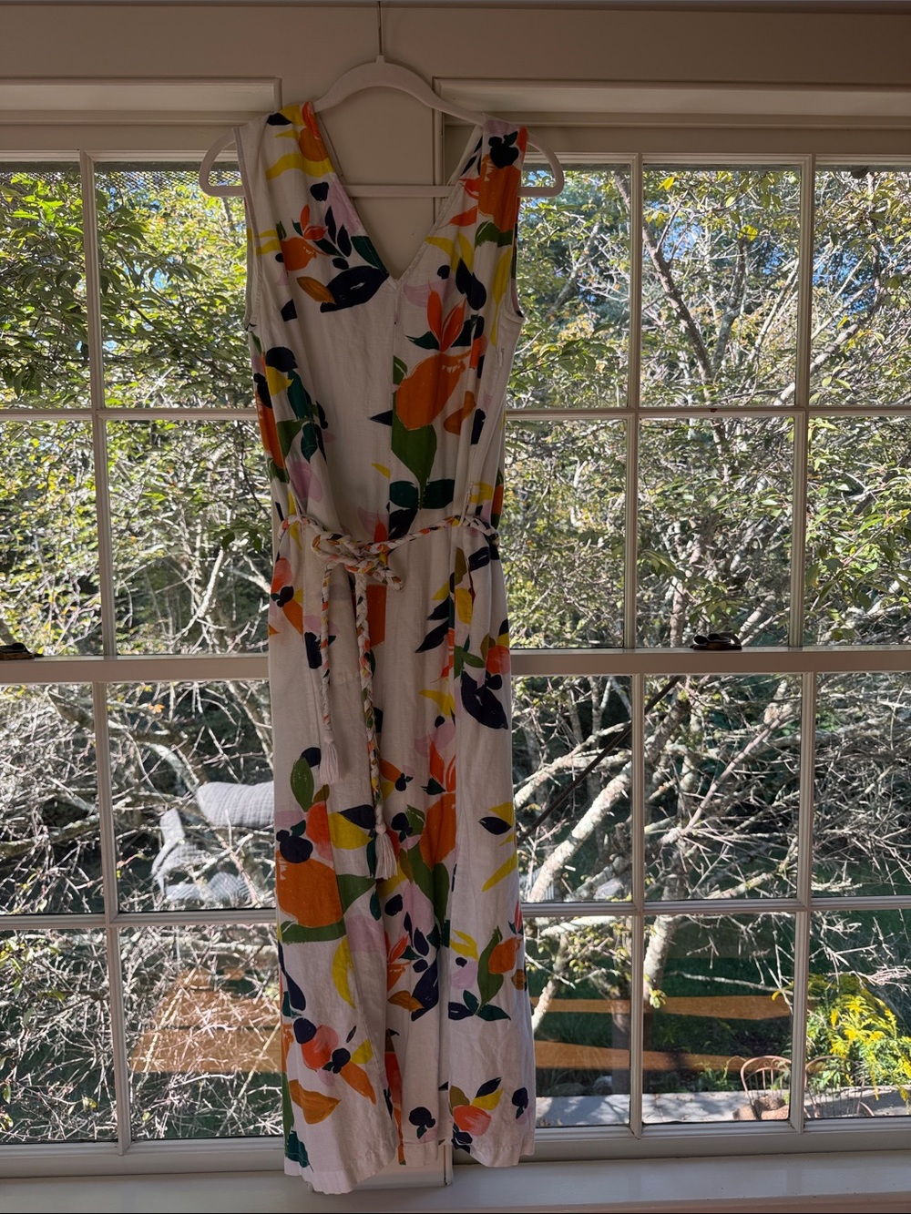 Roller Rabbit White Floral One-Piece Jumpsuit with Tie Belt and pockets